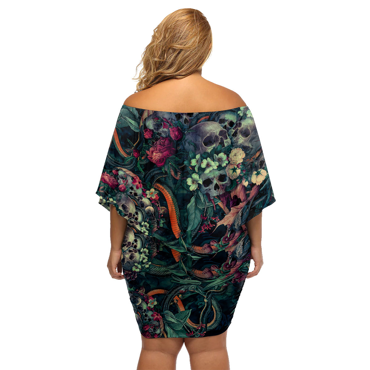 Skulls and Snakes Family Matching Off Shoulder Short Dress and Hawaiian Shirt - Wonder Print Shop