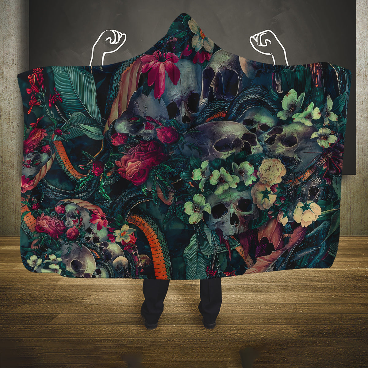 skulls-and-snakes-hooded-blanket