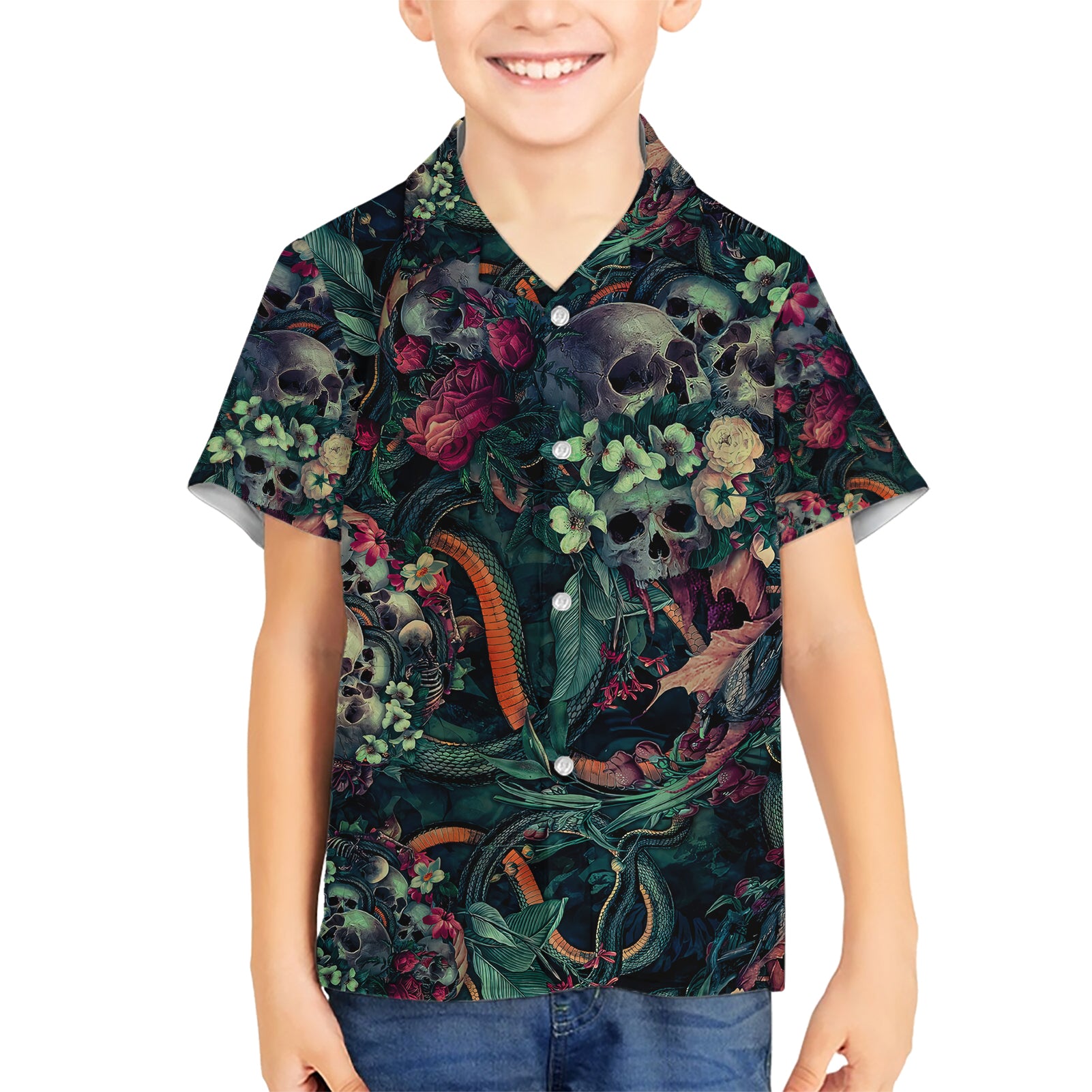 Skulls and Snakes Kid Hawaiian Shirt - Wonder Print Shop