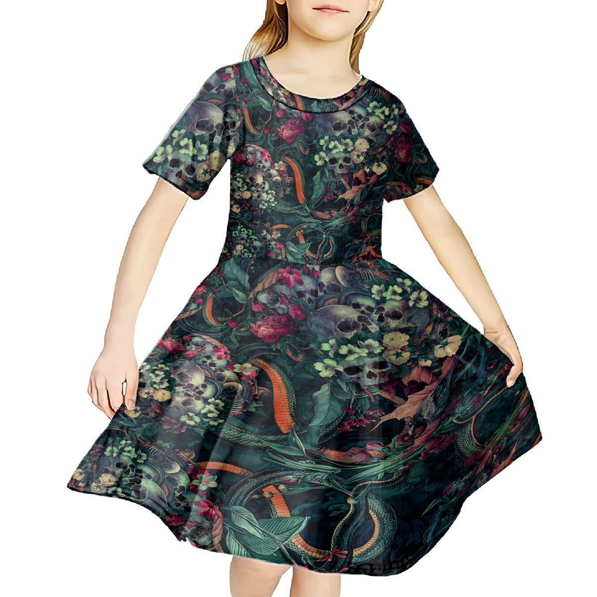 Skulls and Snakes Kid Short Sleeve Dress - Wonder Print Shop