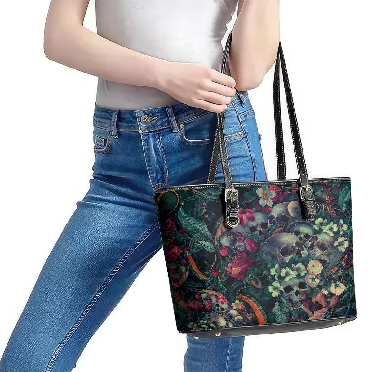 Skulls and Snakes Leather Tote Bag - Wonder Print Shop