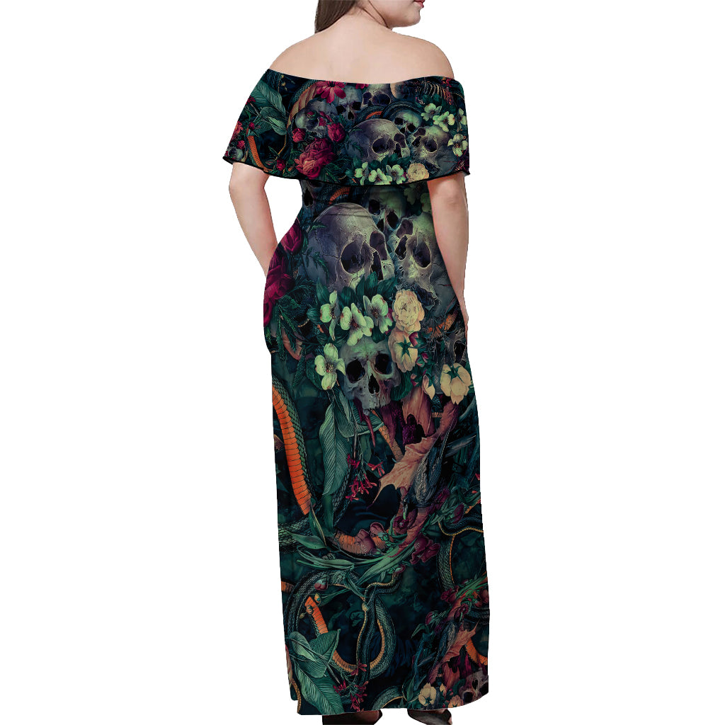 Skulls and Snakes Off Shoulder Maxi Dress - Wonder Print Shop