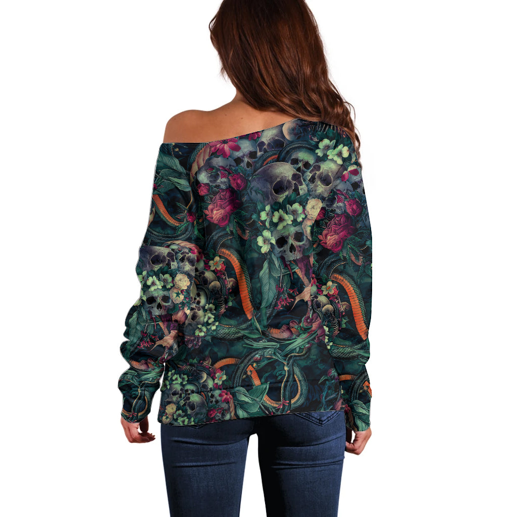Skulls and Snakes Off Shoulder Sweater - Wonder Print Shop