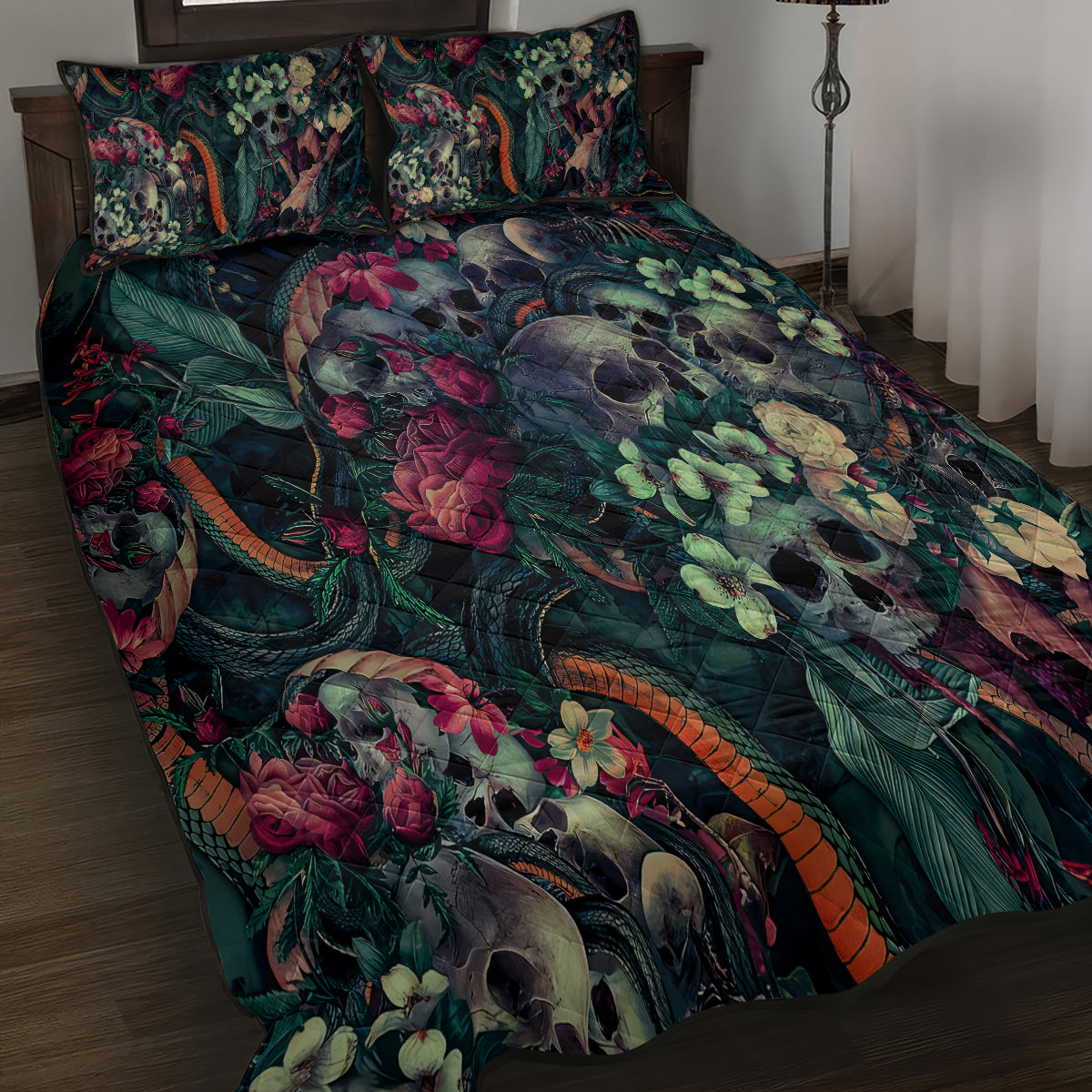 Skulls and Snakes Quilt Bed Set - Wonder Print Shop