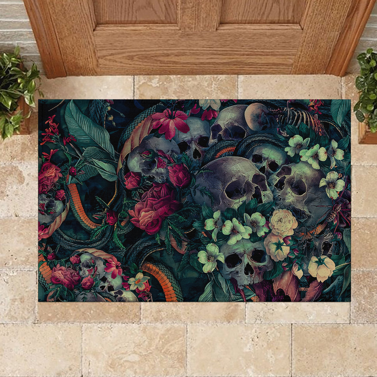 Skulls and Snakes Rubber Doormat - Wonder Print Shop