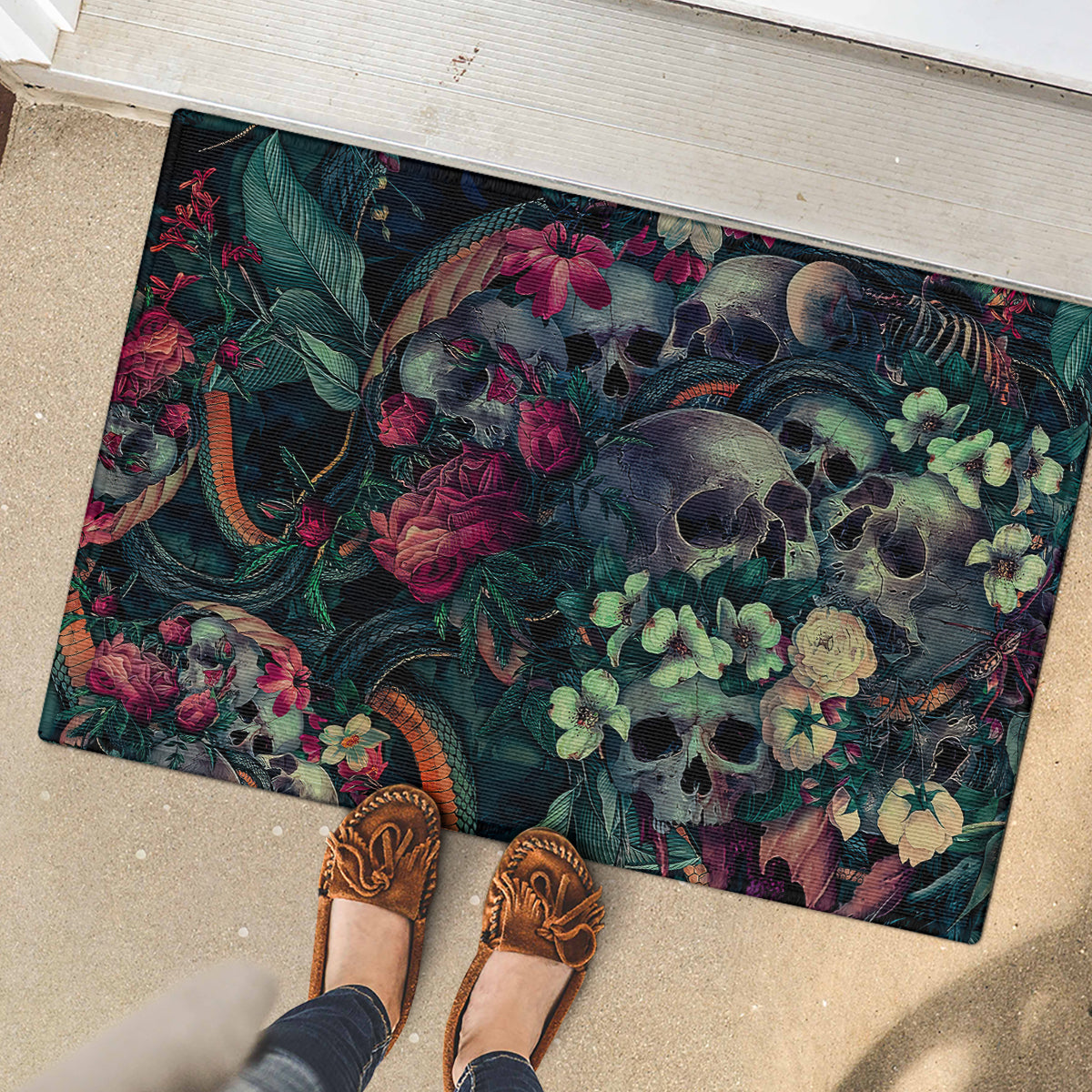 Skulls and Snakes Rubber Doormat - Wonder Print Shop