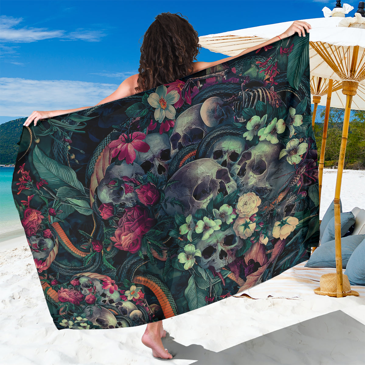 Skulls and Snakes Sarong - Wonder Print Shop
