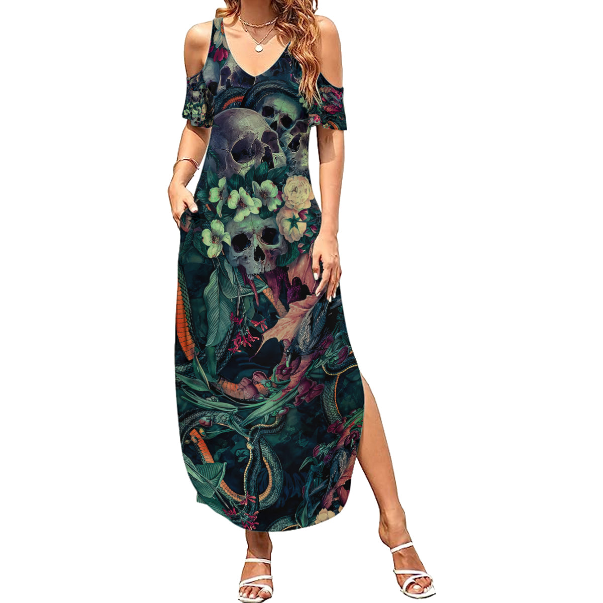 Skulls and Snakes Summer Maxi Dress - Wonder Print Shop
