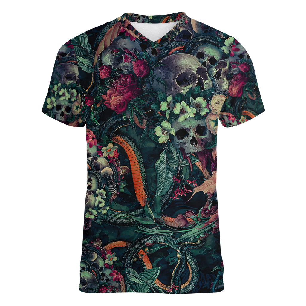 Skulls and Snakes Women V Neck T Shirt - Wonder Print Shop