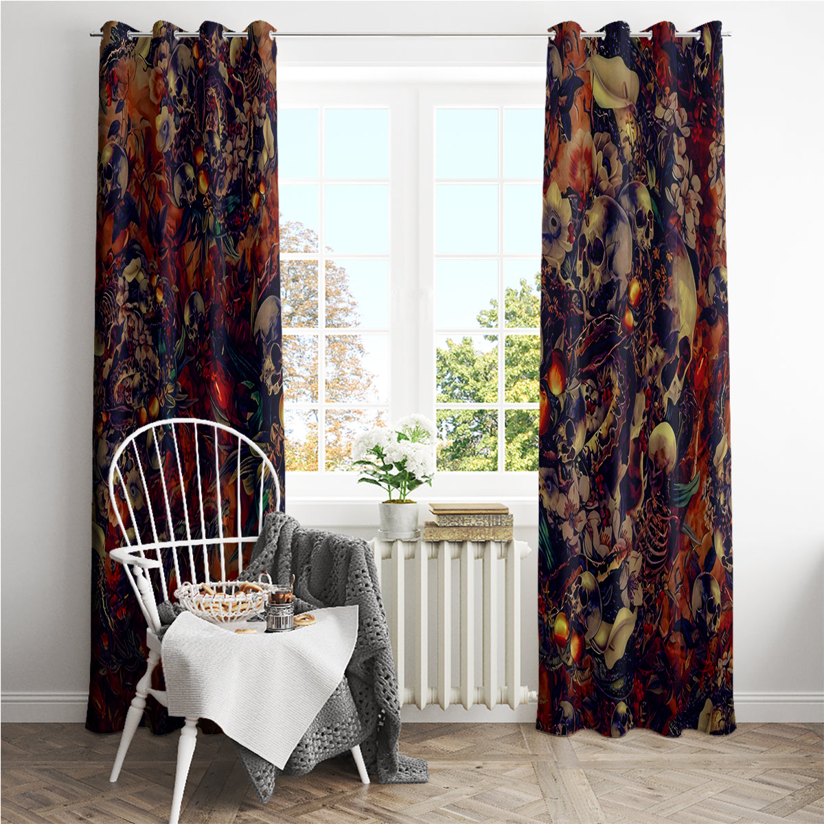 Isabell Skull Art Window Curtain - Wonder Print Shop
