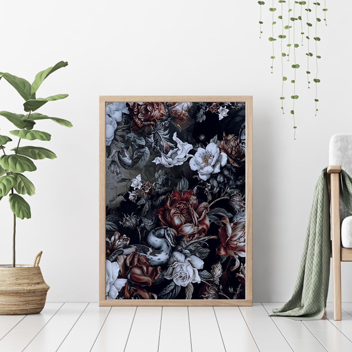 Skulls Roses And White Snakes Canvas Wall Art - Wonder Print Shop