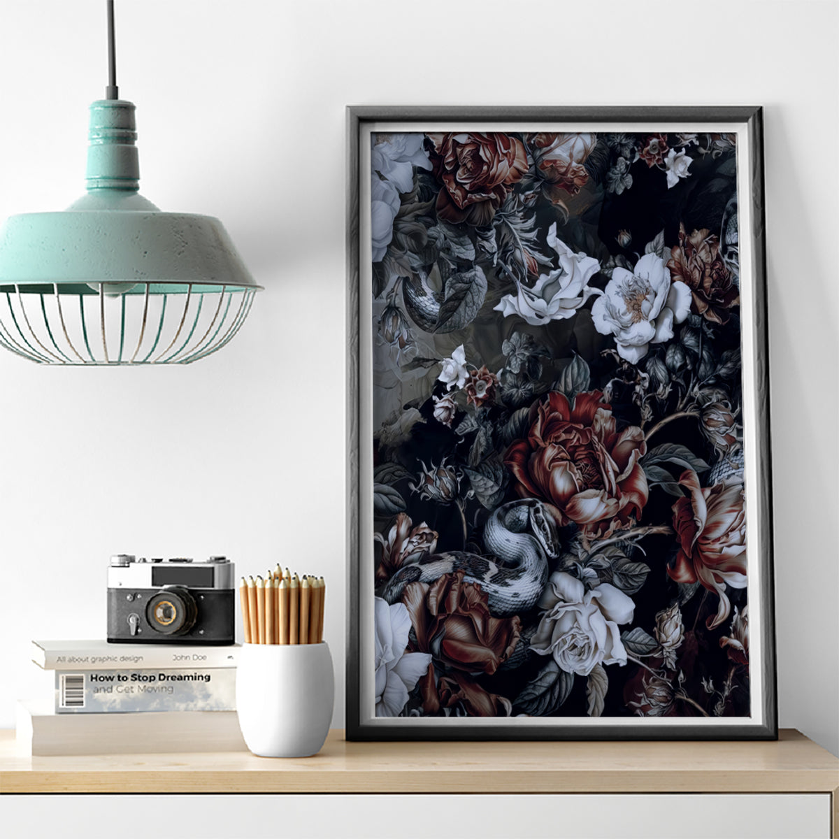 Skulls Roses And White Snakes Canvas Wall Art - Wonder Print Shop