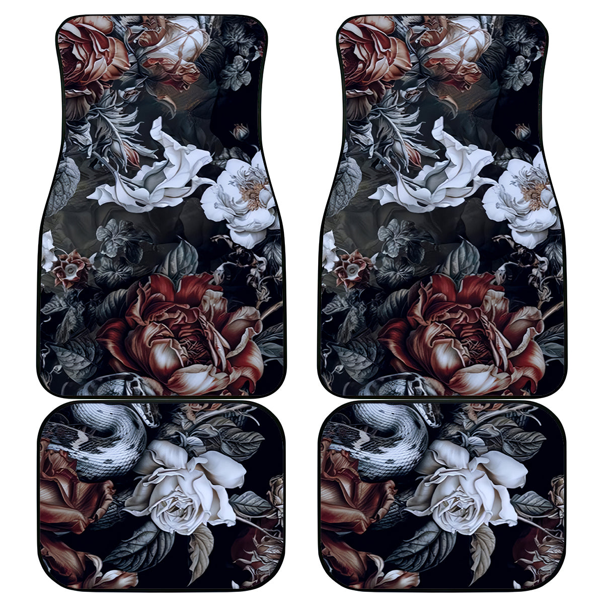 Skulls Roses And White Snakes Car Mats - Wonder Print Shop