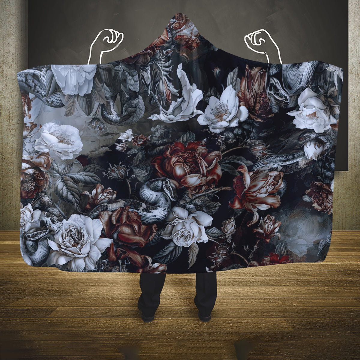 skulls-roses-and-white-snakes-hooded-blanket