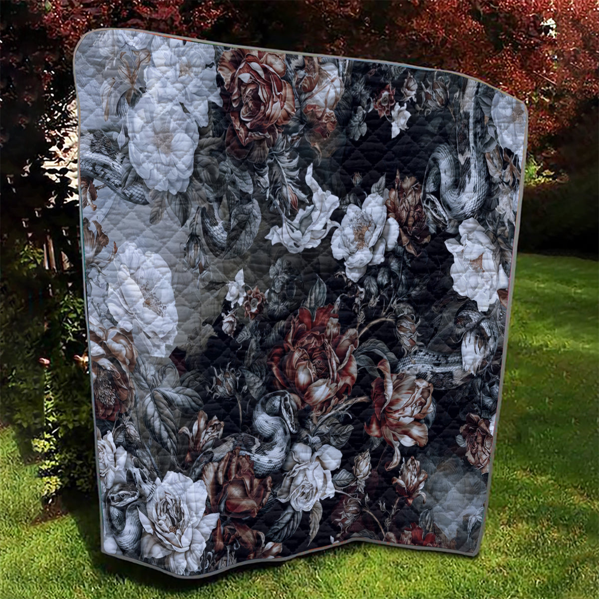 Skulls Roses And White Snakes Quilt - Wonder Print Shop