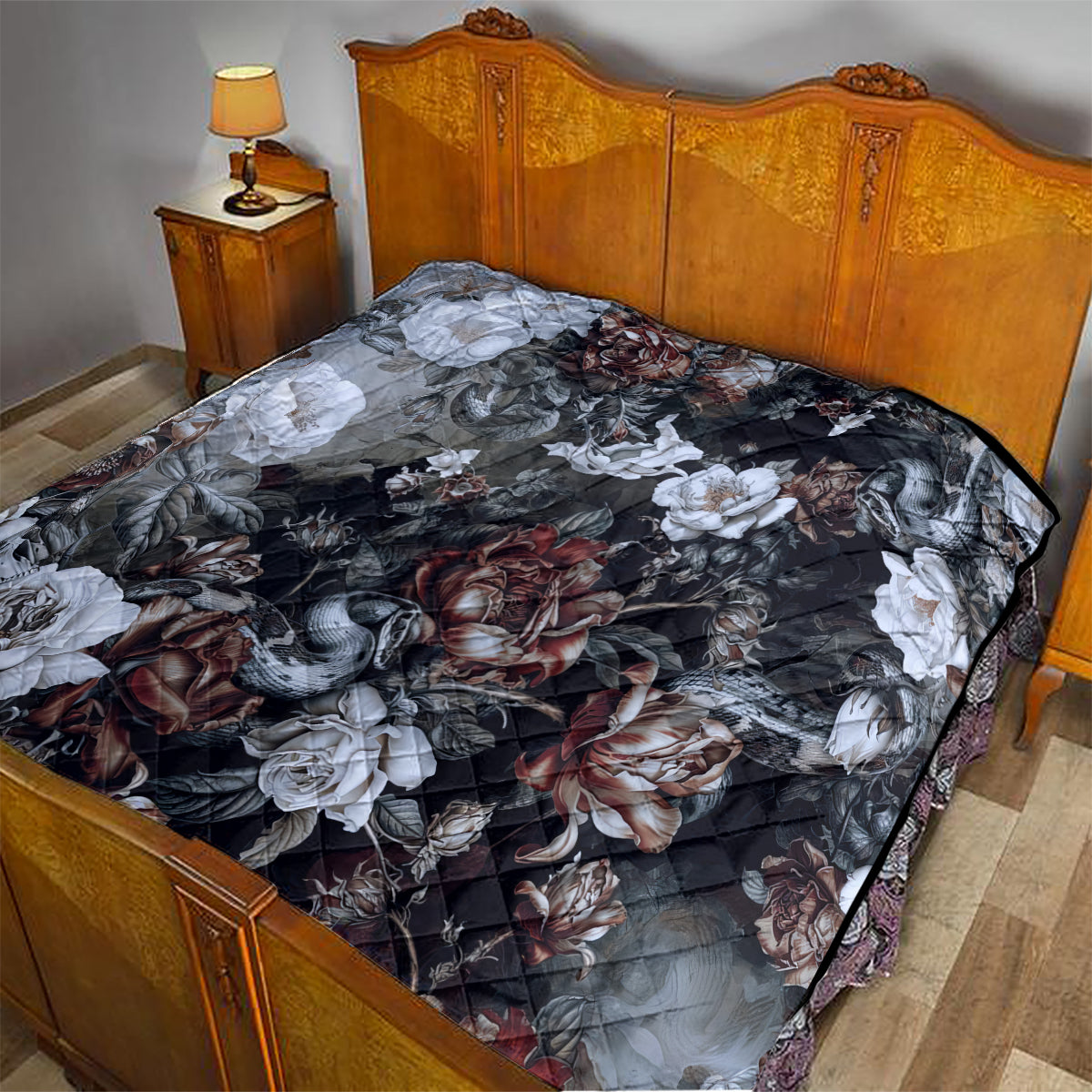 Skulls Roses And White Snakes Quilt - Wonder Print Shop