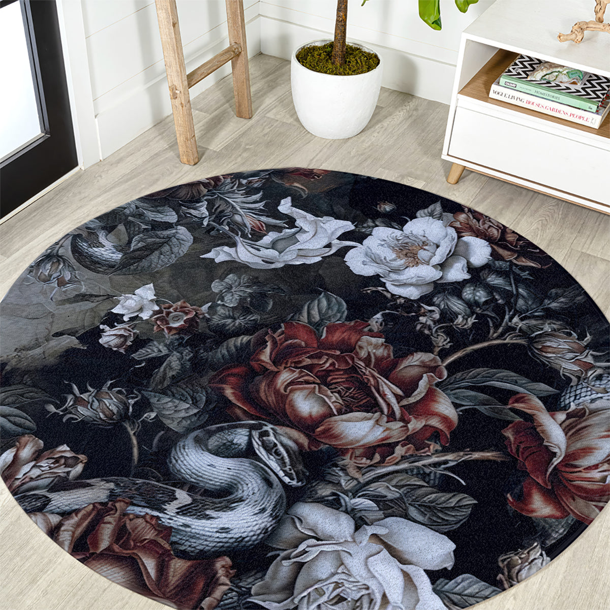 skulls-roses-and-white-snakes-round-carpet