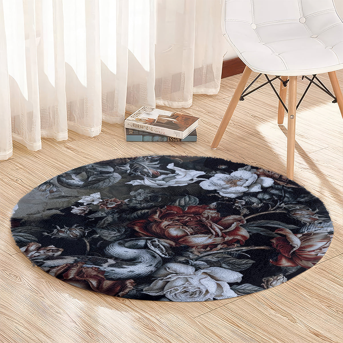 skulls-roses-and-white-snakes-round-carpet