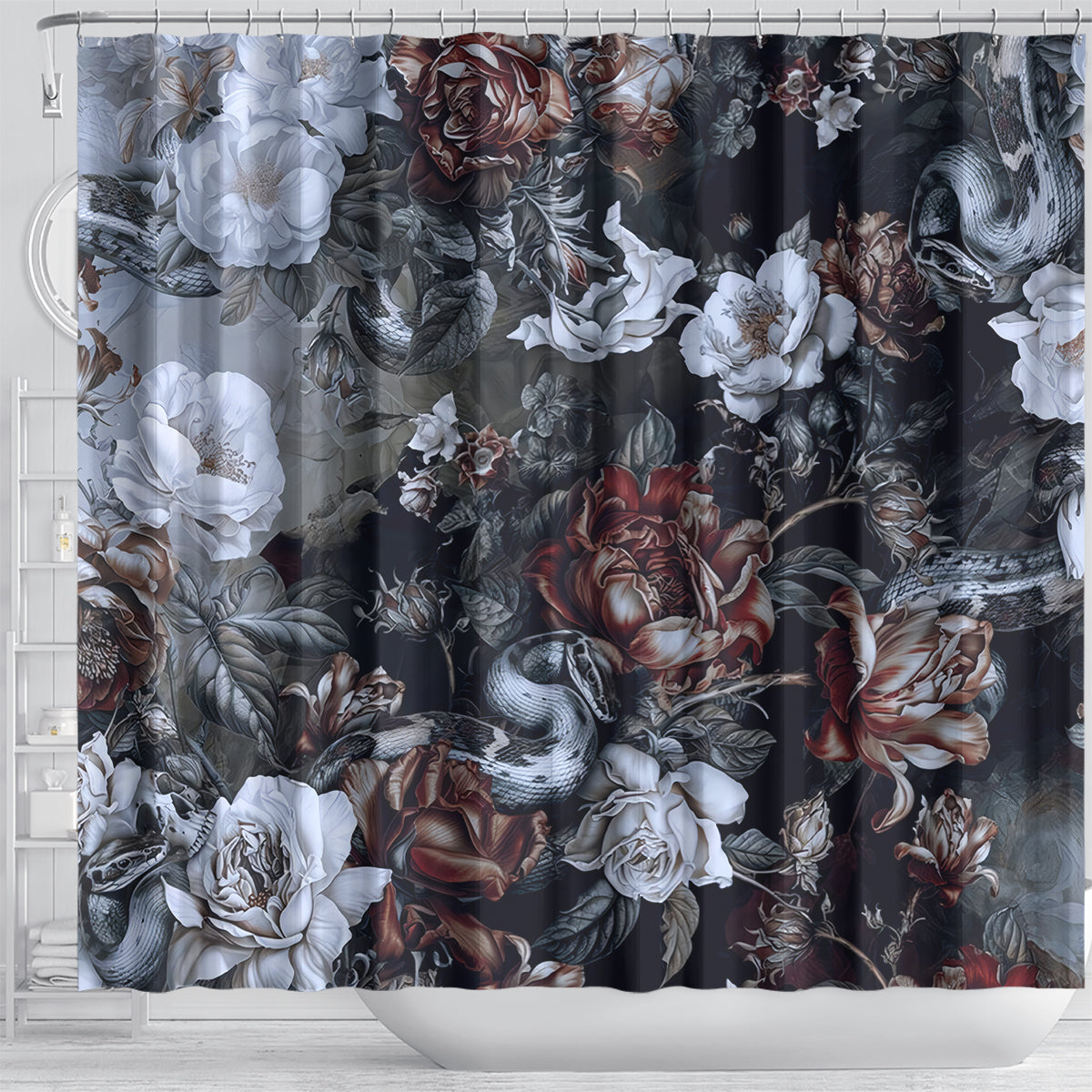 skulls-roses-and-white-snakes-shower-curtain