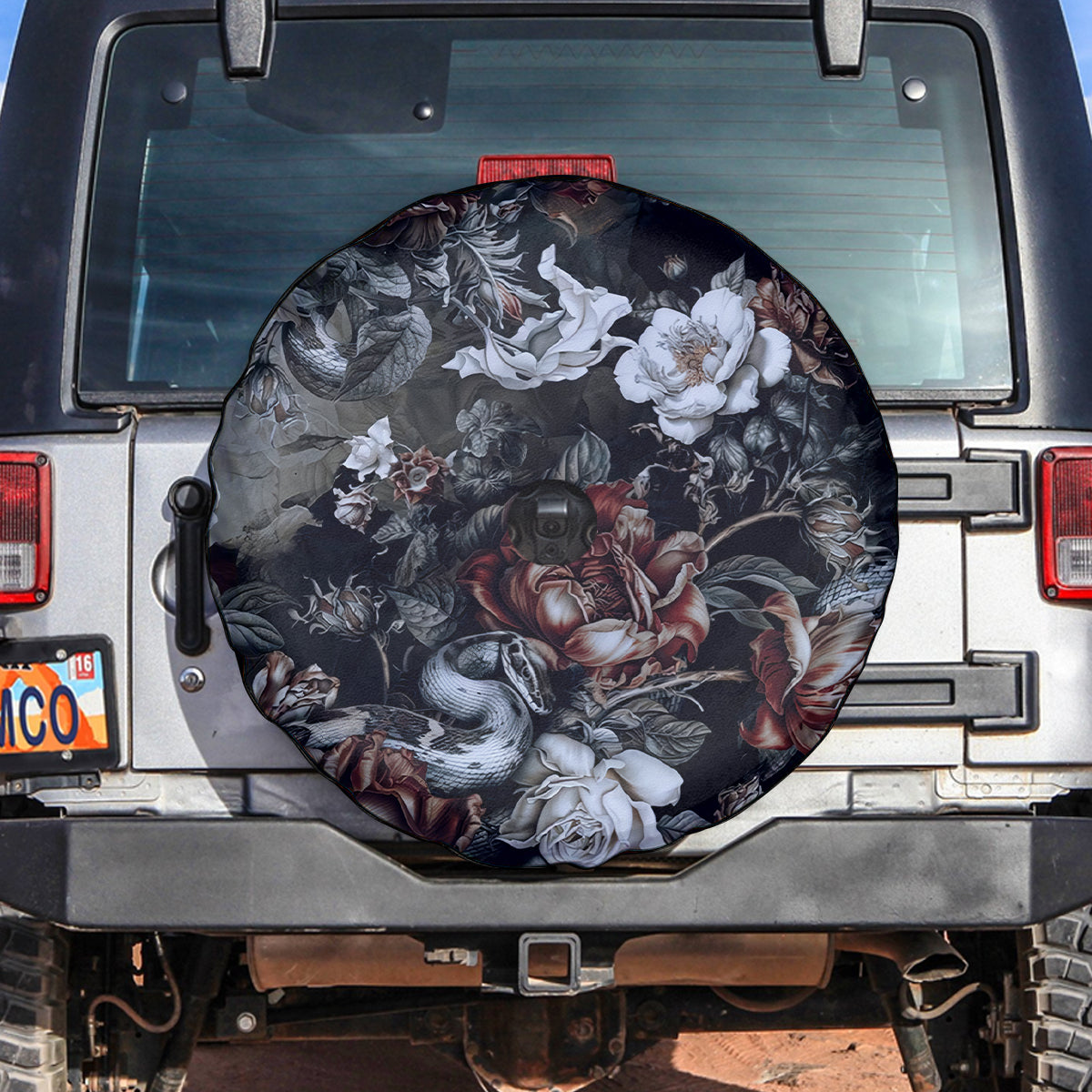 Skulls Roses And White Snakes Spare Tire Cover - Wonder Print Shop