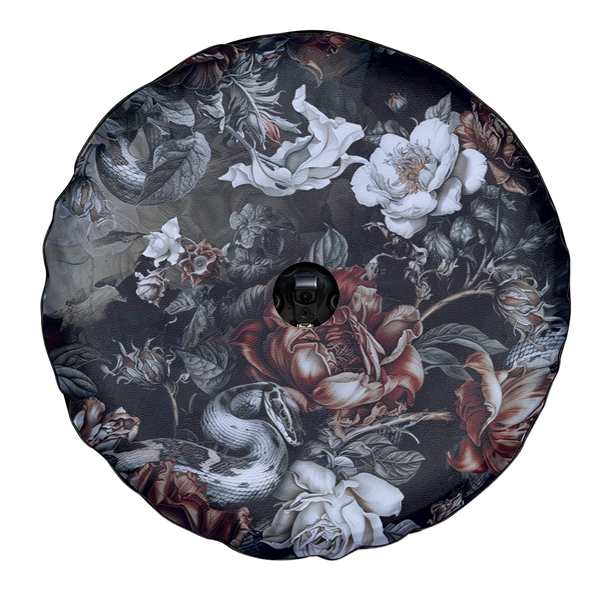 Skulls Roses And White Snakes Spare Tire Cover - Wonder Print Shop
