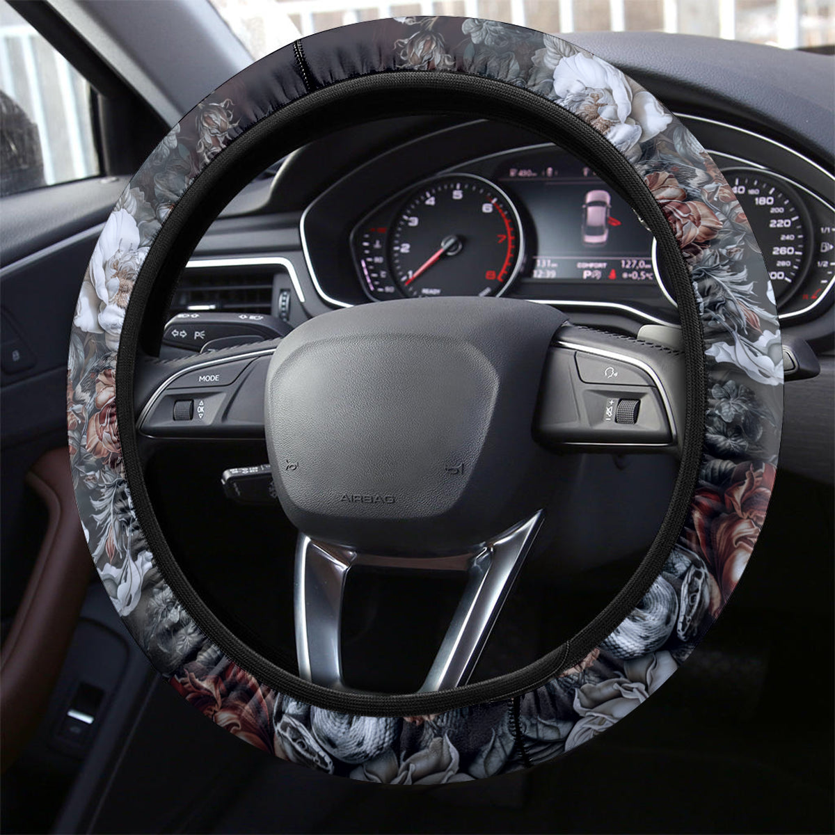 Skulls Roses And White Snakes Steering Wheel Cover - Wonder Print Shop