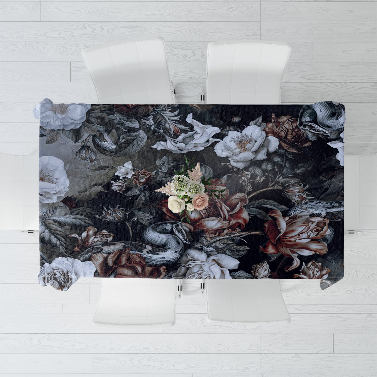 Skulls Roses And White Snakes Tablecloth - Wonder Print Shop
