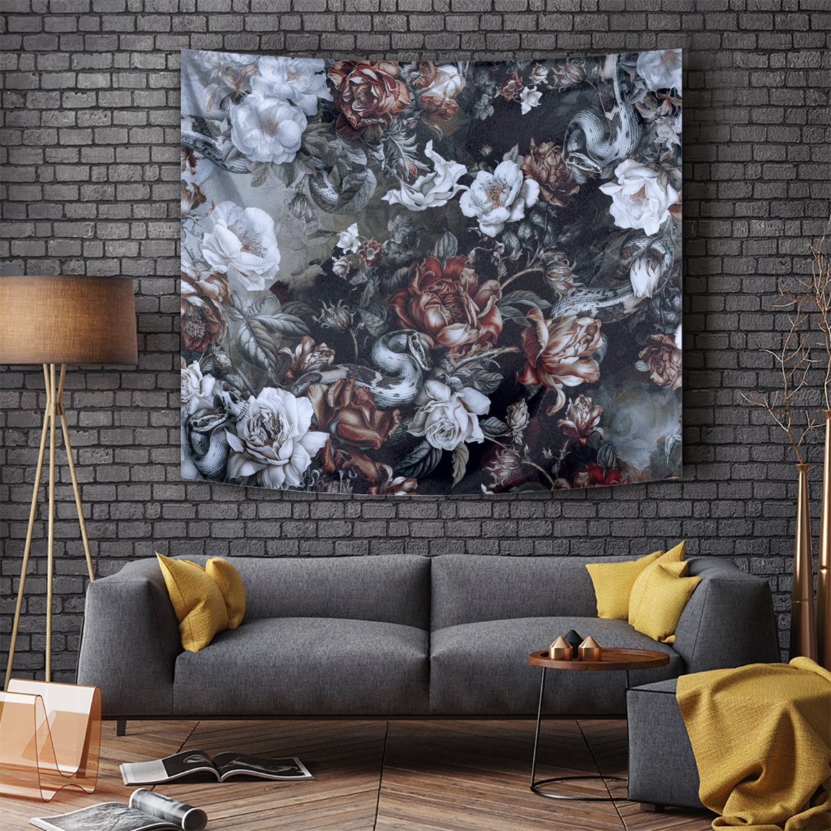 Skulls Roses And White Snakes Tapestry - Wonder Print Shop