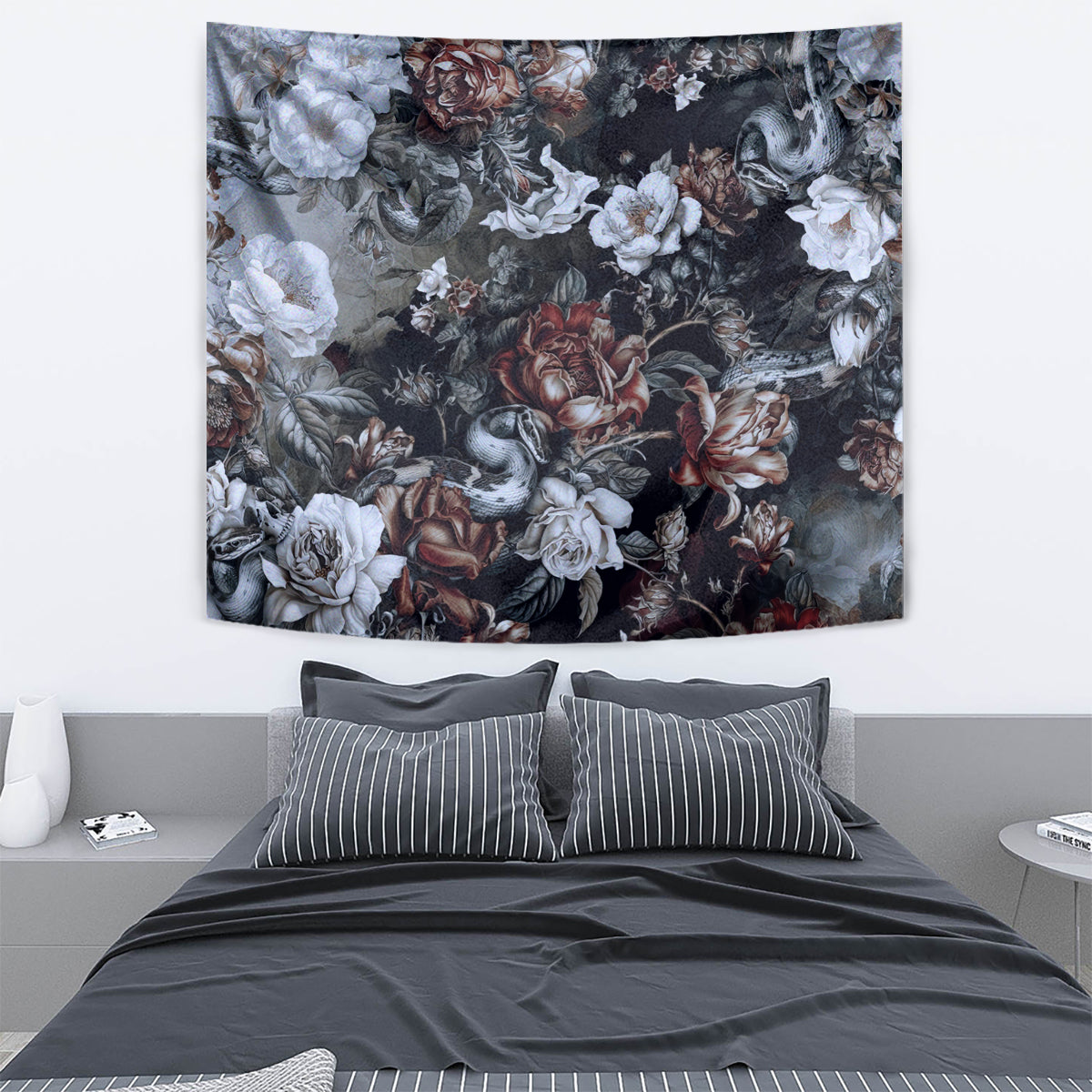 Skulls Roses And White Snakes Tapestry - Wonder Print Shop