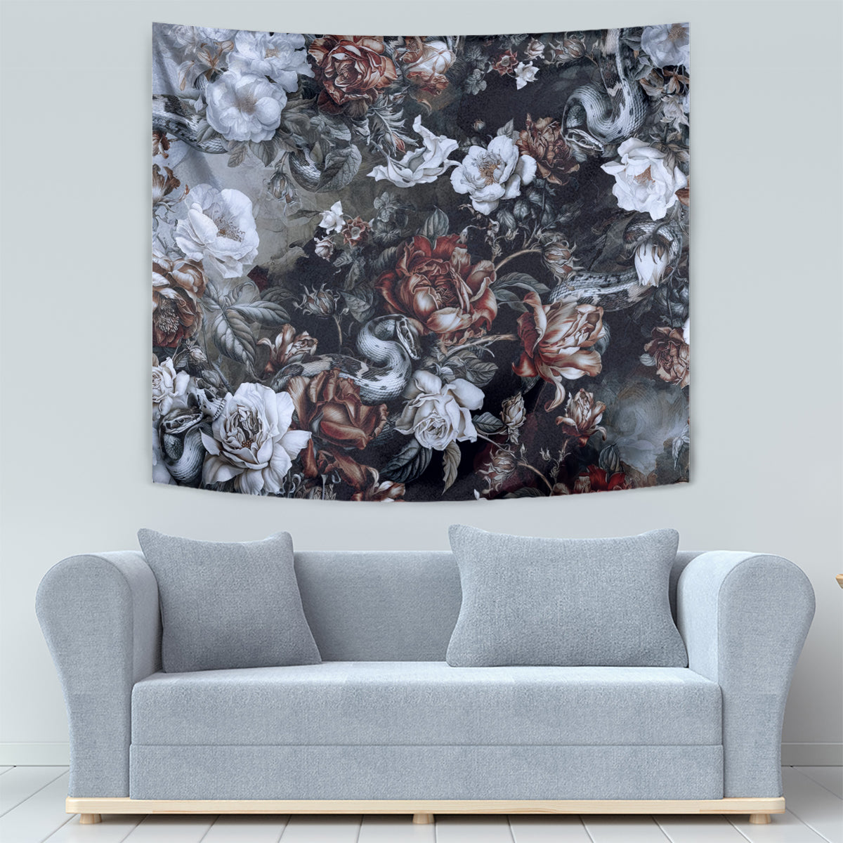 Skulls Roses And White Snakes Tapestry - Wonder Print Shop