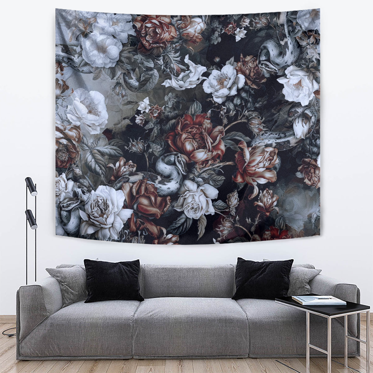 Skulls Roses And White Snakes Tapestry - Wonder Print Shop