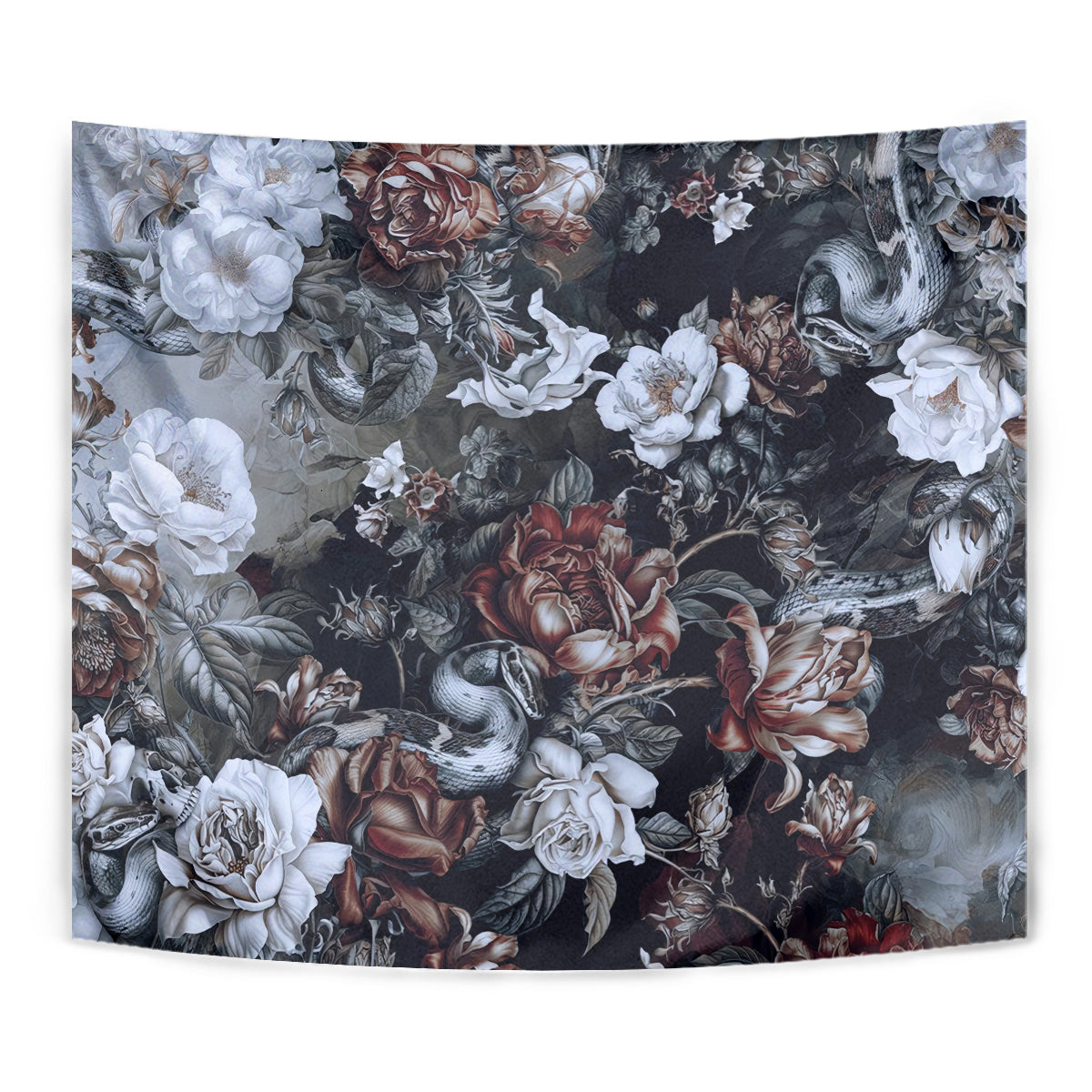 Skulls Roses And White Snakes Tapestry - Wonder Print Shop