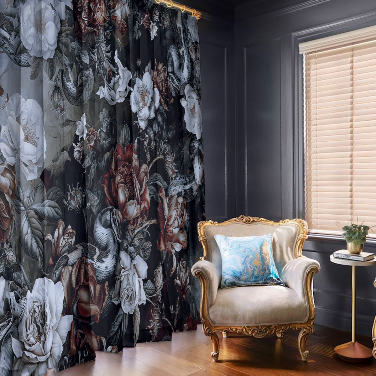 Skulls Roses And White Snakes Window Curtain - Wonder Print Shop