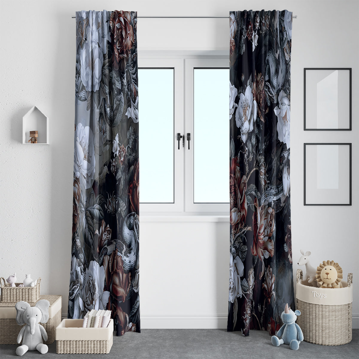 Skulls Roses And White Snakes Window Curtain - Wonder Print Shop