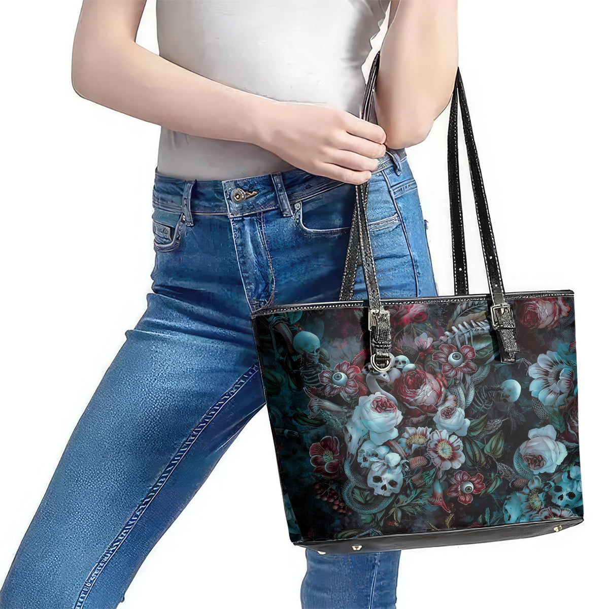 Eyes of Darkness Leather Tote Bag - Wonder Print Shop