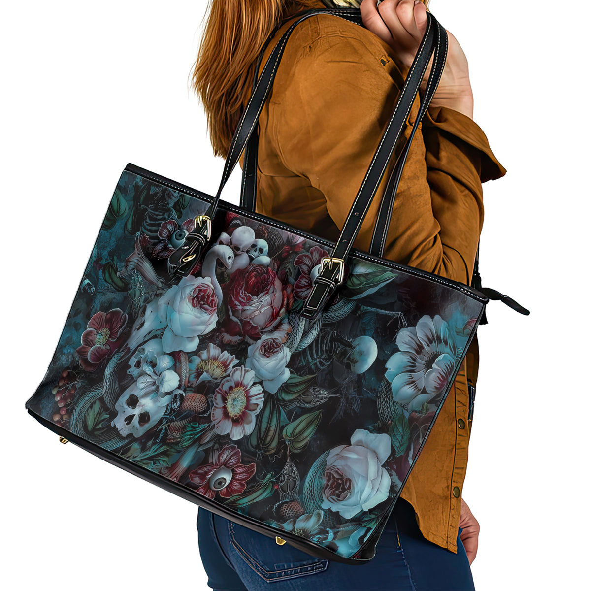Eyes of Darkness Leather Tote Bag - Wonder Print Shop