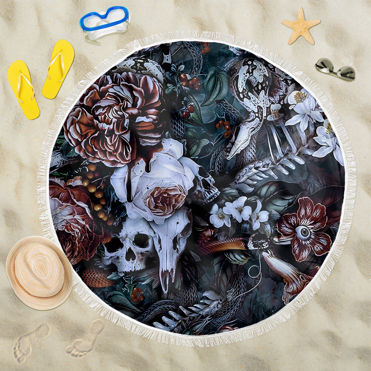 Skulls White Nightmare Beach Blanket - Wonder Print Shop