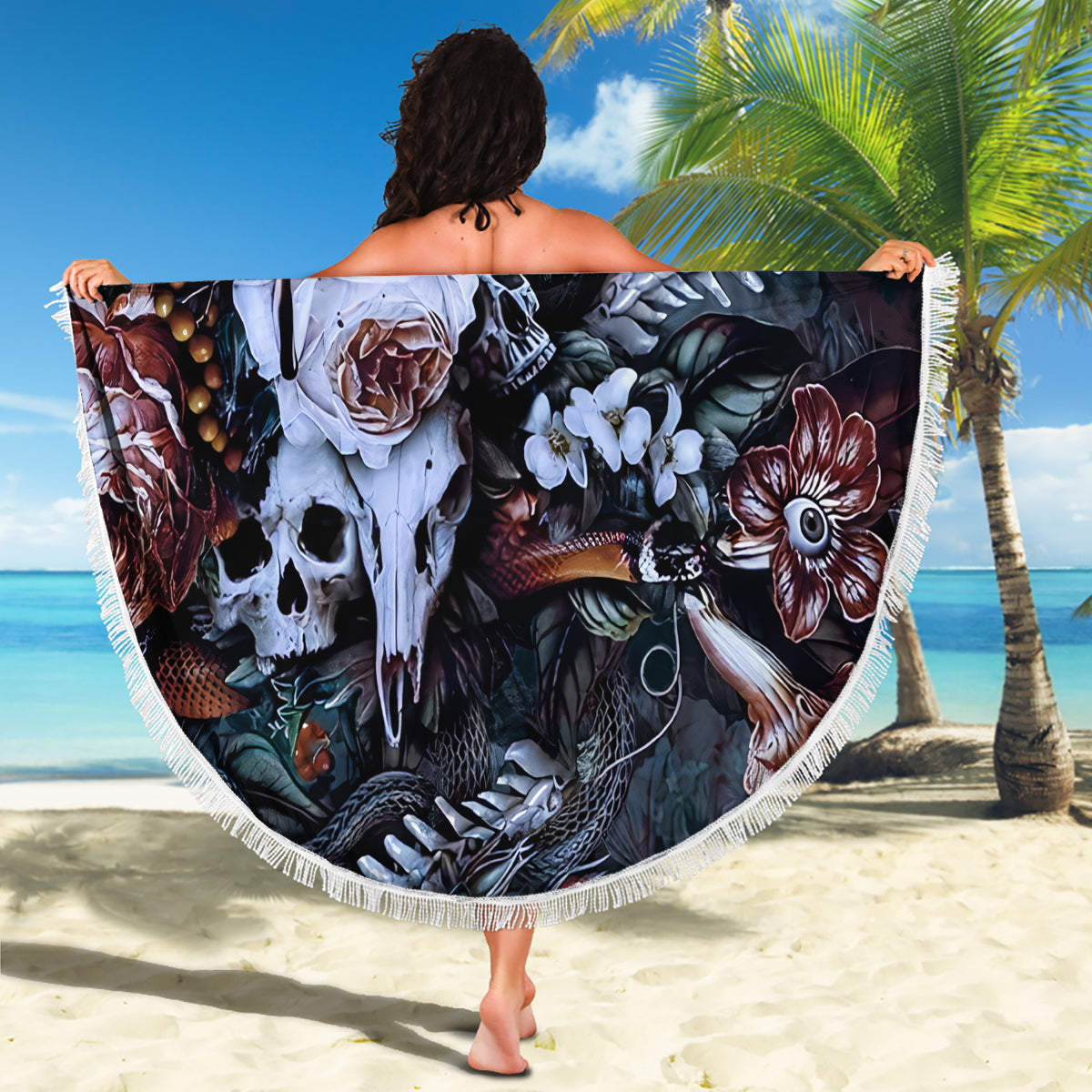 Skulls White Nightmare Beach Blanket - Wonder Print Shop
