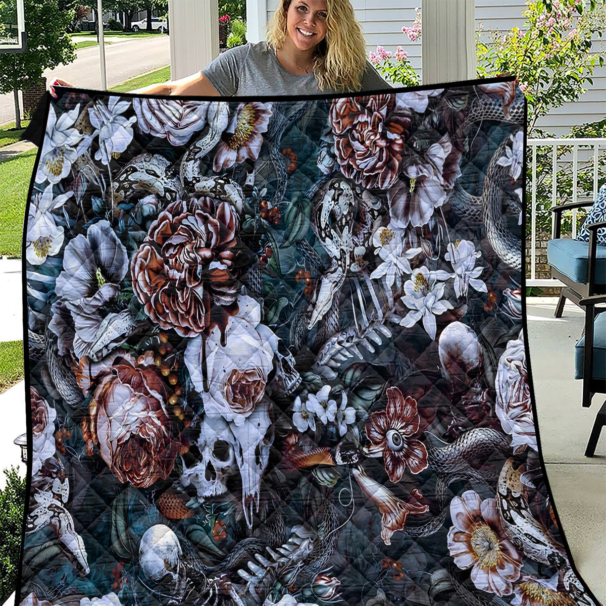 Skulls White Nightmare Quilt - Wonder Print Shop
