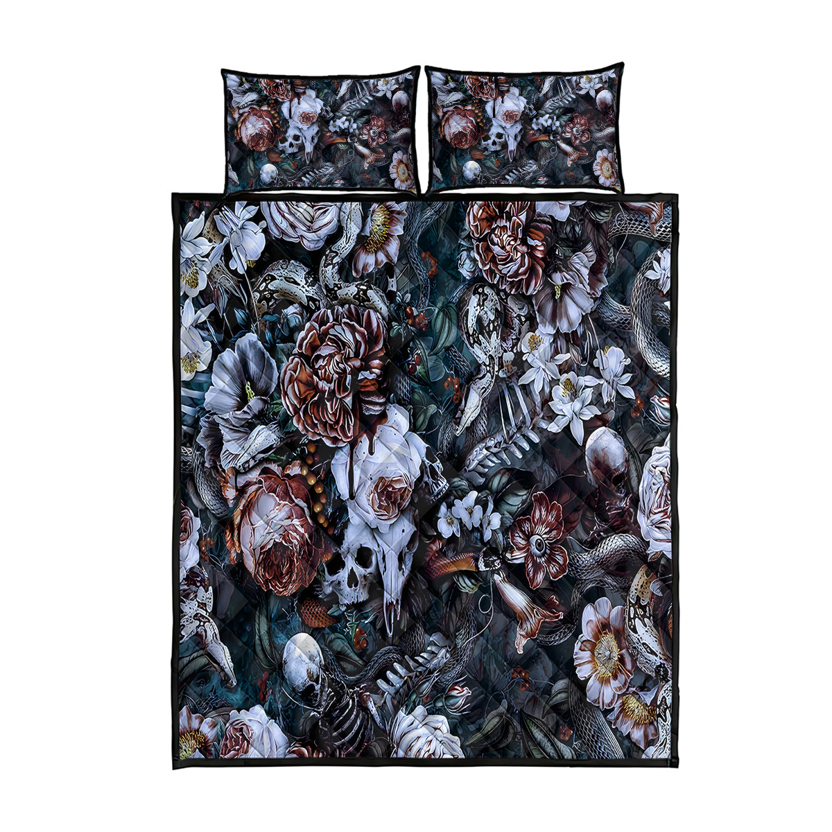 Skulls White Nightmare Quilt Bed Set - Wonder Print Shop