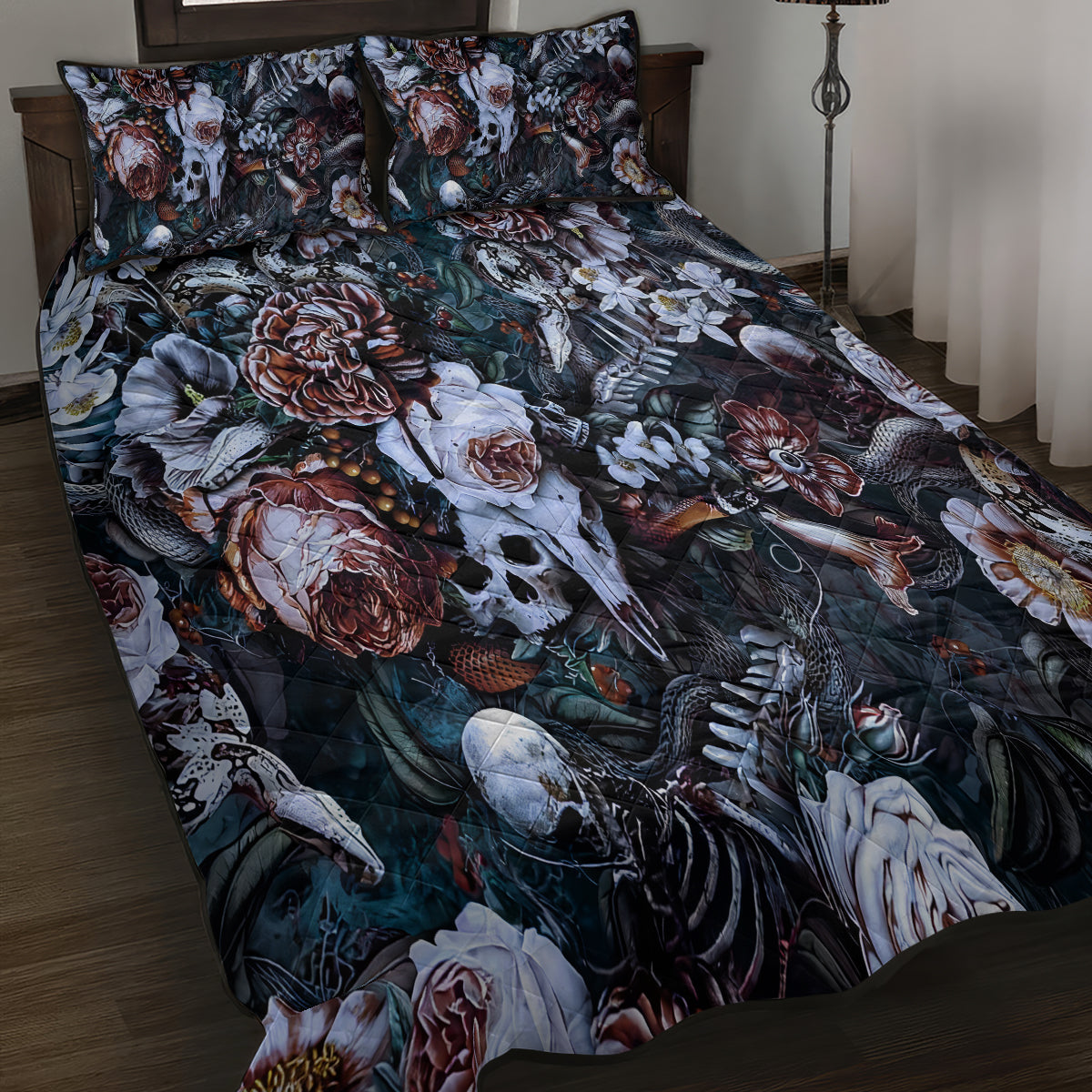 Skulls White Nightmare Quilt Bed Set - Wonder Print Shop