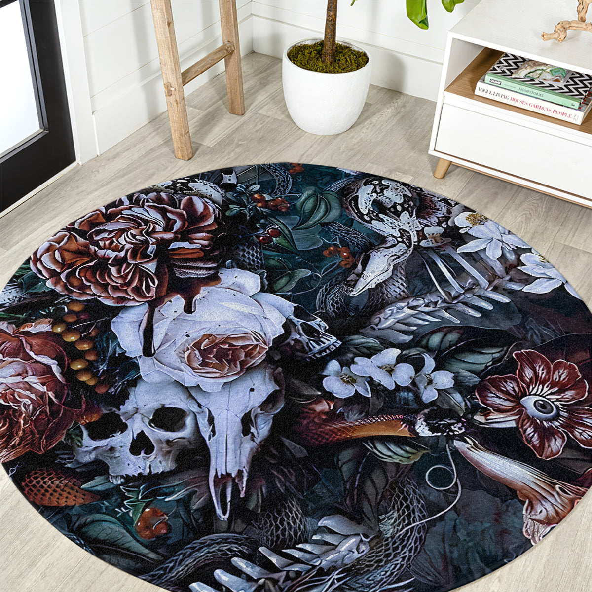 skulls-white-nightmare-round-carpet