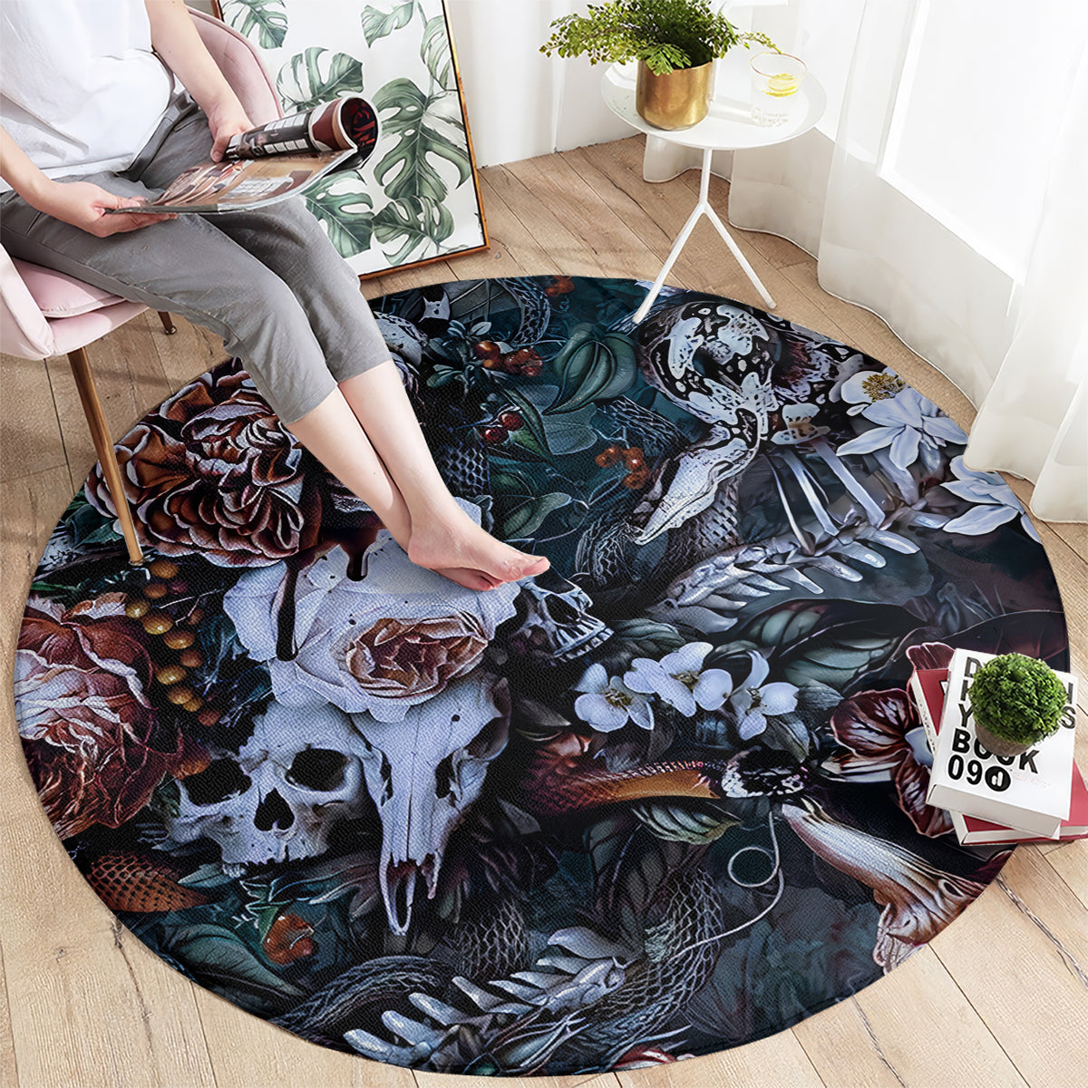 skulls-white-nightmare-round-carpet