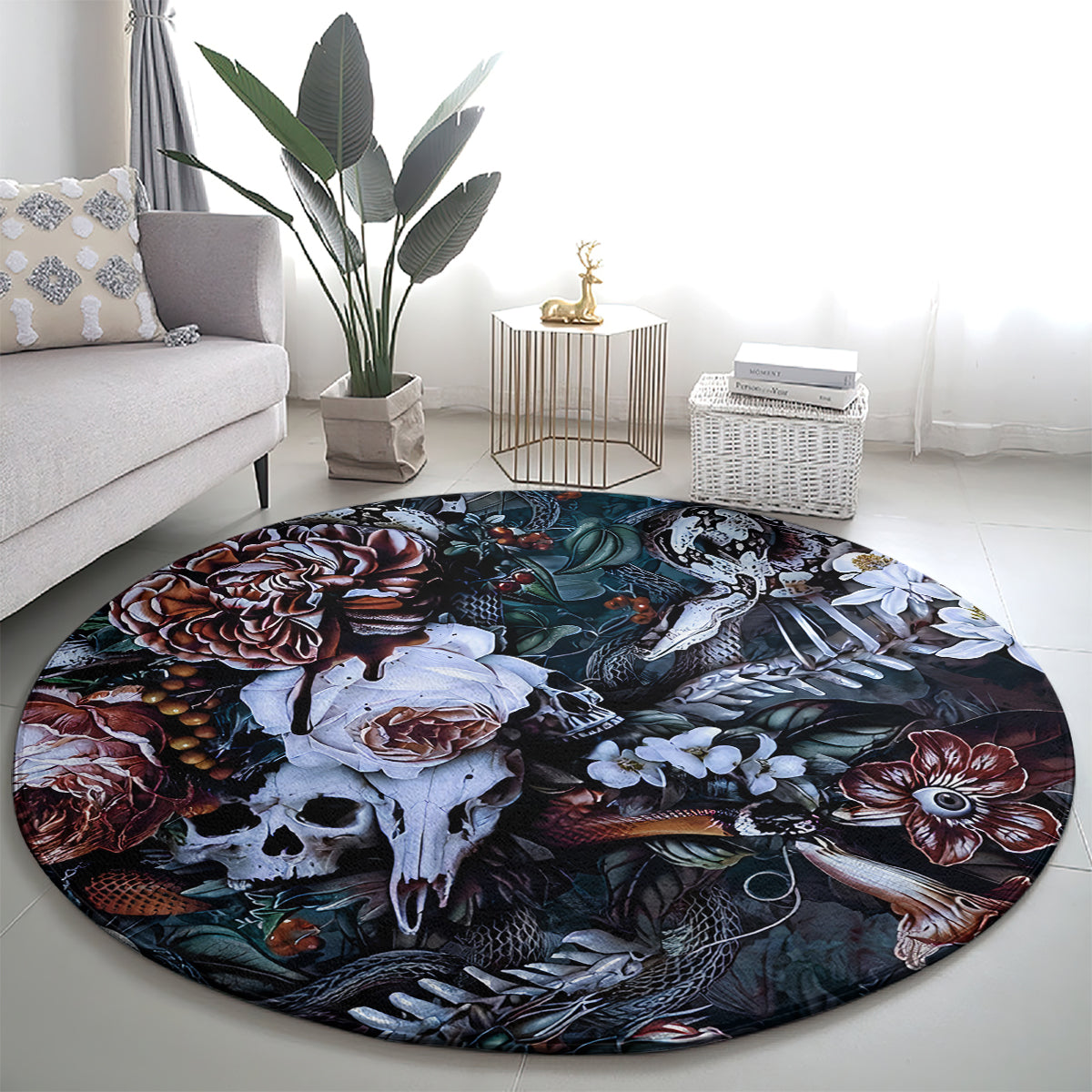 skulls-white-nightmare-round-carpet