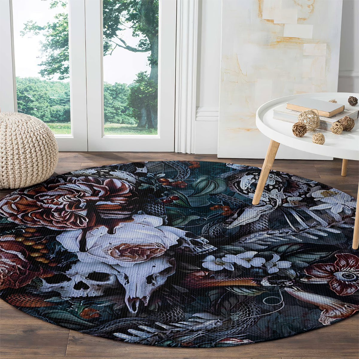 skulls-white-nightmare-round-carpet