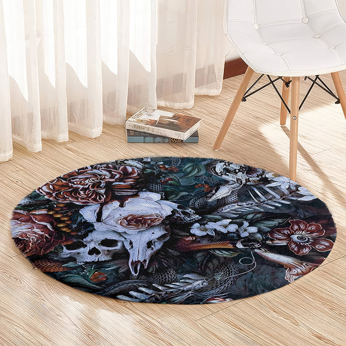 skulls-white-nightmare-round-carpet