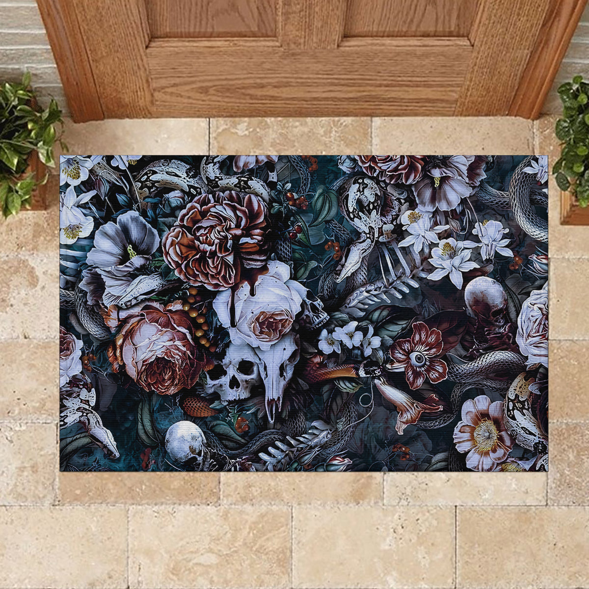 Skulls White Nightmare Rubber Doormat - Wonder Print Shop