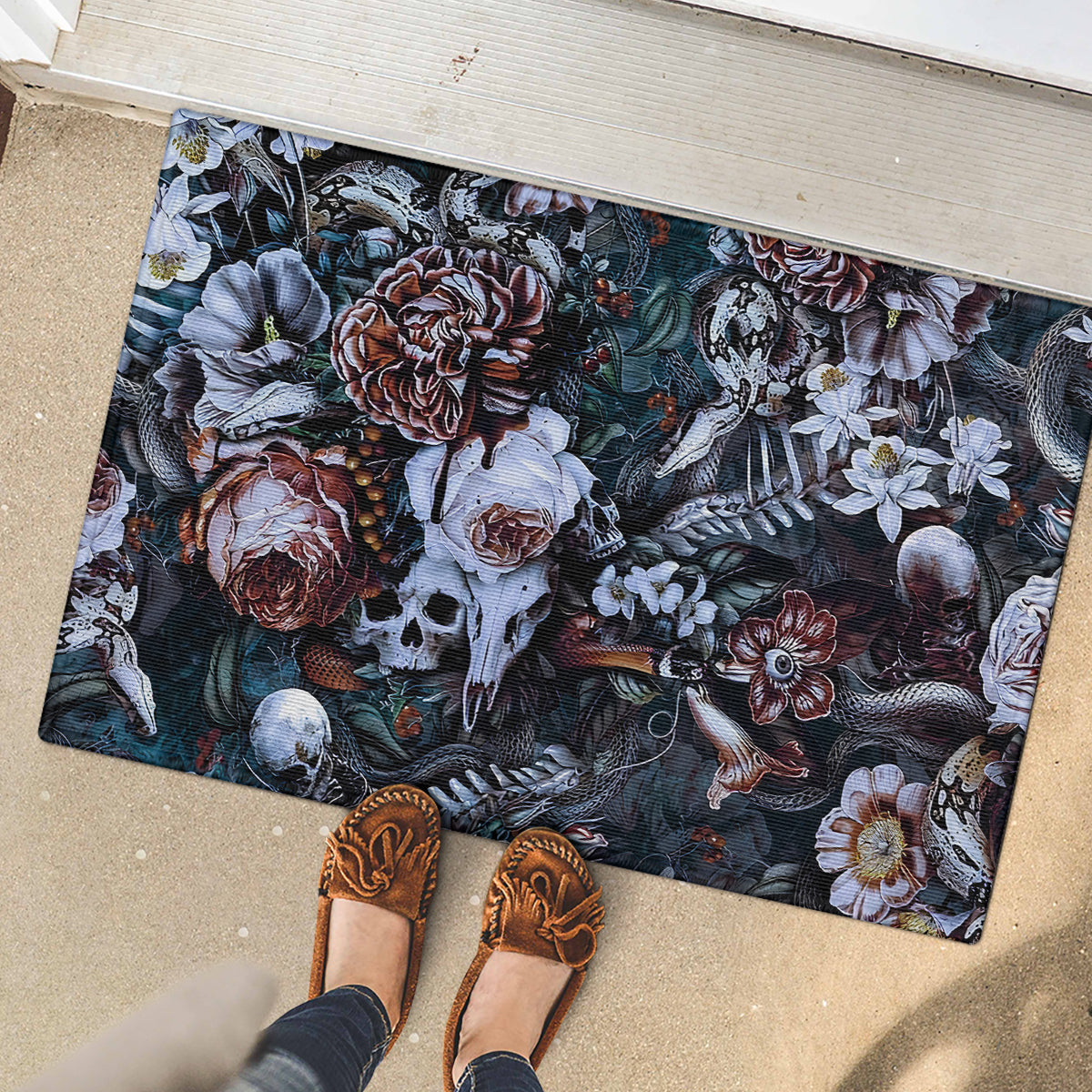Skulls White Nightmare Rubber Doormat - Wonder Print Shop