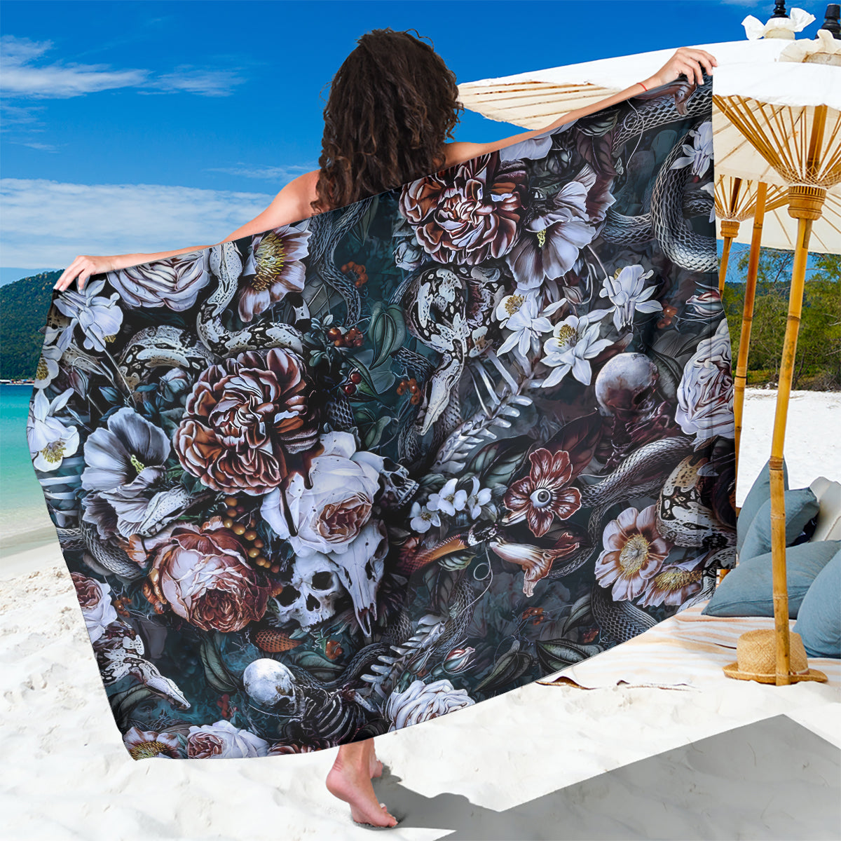 Skulls White Nightmare Sarong - Wonder Print Shop