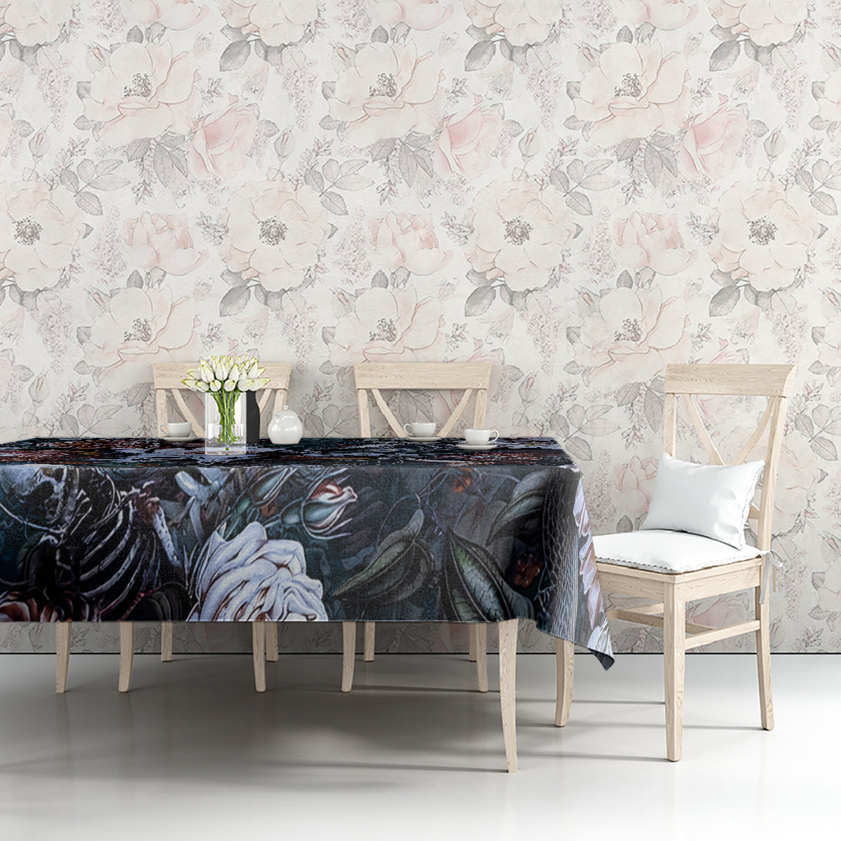 Skulls White Nightmare Tablecloth - Wonder Print Shop